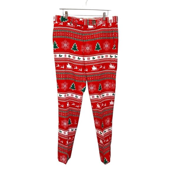 OppoSuits Mens Dress Pants 32 Red Nordic Noel Fair Isle Slim Christmas Santa - Picture 1 of 12